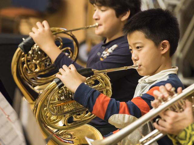 NEC Prep School Horn section rehearses