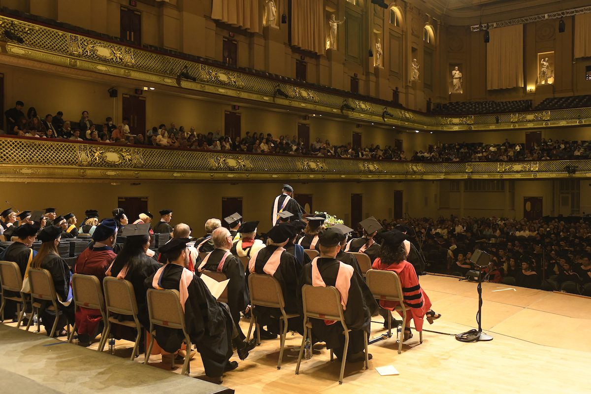 A view from the stage of Commencement 2023 in Symphony Hall.
