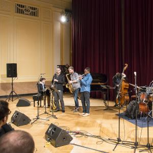 A small jazz ensemble in concert